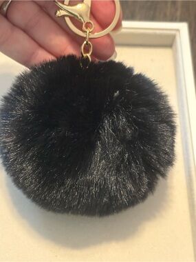 Black Faux Fur Pom Pom Keychain with Gold Hardware